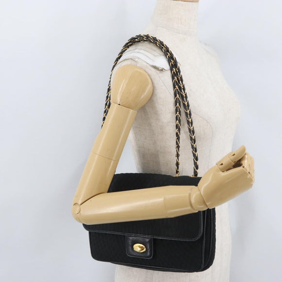 BALLY Quilted Chain Shoulder Bag Nylon Black Gold Auth 160374
