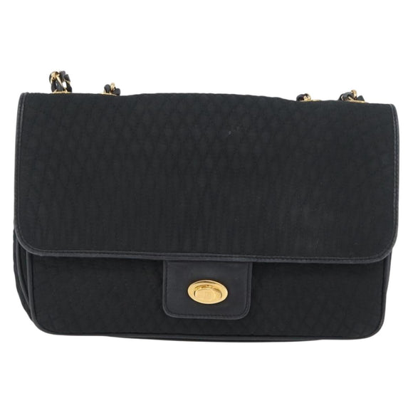 BALLY Quilted Chain Shoulder Bag Nylon Black Gold Auth 160374