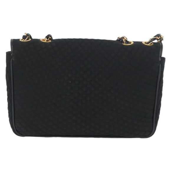 BALLY Quilted Chain Shoulder Bag Nylon Black Gold Auth 160374