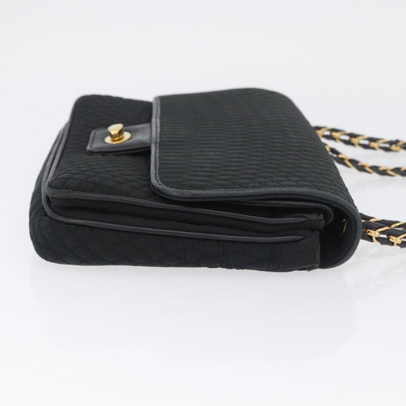 BALLY Quilted Chain Shoulder Bag Nylon Black Gold Auth 160374