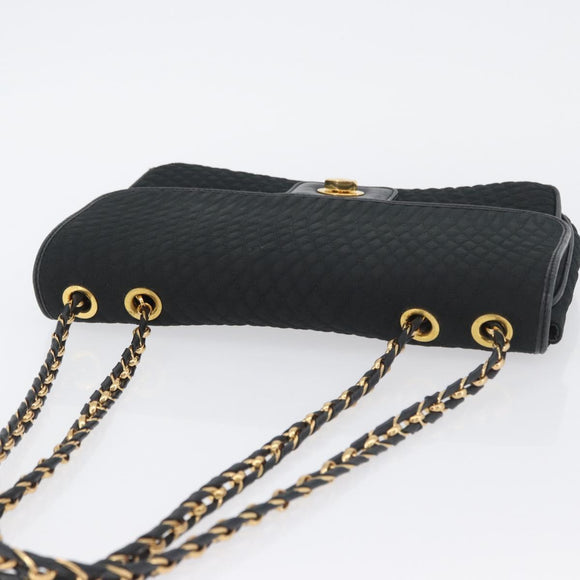 BALLY Quilted Chain Shoulder Bag Nylon Black Gold Auth 160374