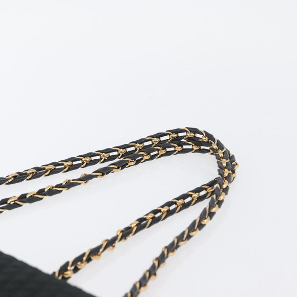 BALLY Quilted Chain Shoulder Bag Nylon Black Gold Auth 160374