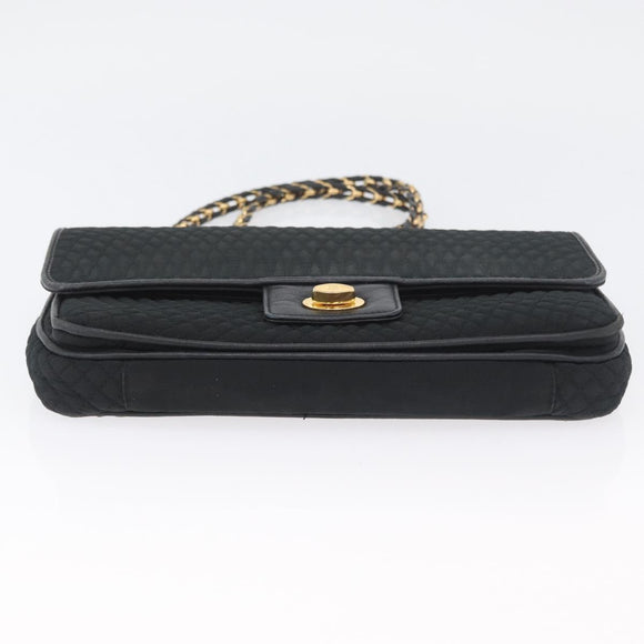 BALLY Quilted Chain Shoulder Bag Nylon Black Gold Auth 160374