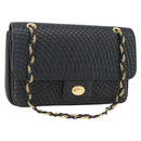 BALLY Quilted Chain Shoulder Bag Leather Navy Gold Auth 160414-1