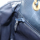 BALLY Quilted Chain Shoulder Bag Leather Navy Gold Auth 160414-19