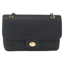 BALLY Quilted Chain Shoulder Bag Leather Navy Gold Auth 160414-2