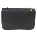 BALLY Quilted Chain Shoulder Bag Leather Navy Gold Auth 160414-3