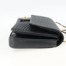 BALLY Quilted Chain Shoulder Bag Leather Navy Gold Auth 160414-5
