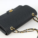BALLY Quilted Chain Shoulder Bag Leather Navy Gold Auth 160414-6