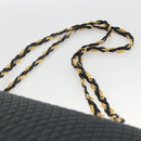 BALLY Quilted Chain Shoulder Bag Leather Navy Gold Auth 160414-8