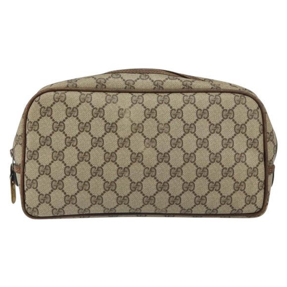 GUCCI GG Supreme Clutch Bag PVC Beige Auth 160464