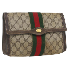 GUCCI GG Supreme Web Sherry Line Clutch Bag PVC Beige 67 014 3087 Auth 160466