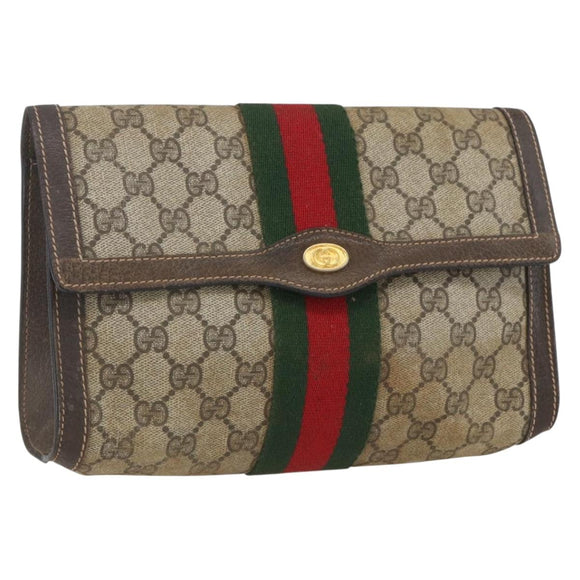 GUCCI GG Supreme Web Sherry Line Clutch Bag PVC Beige 67 014 3087 Auth 160466