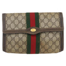 GUCCI GG Supreme Web Sherry Line Clutch Bag PVC Beige 67 014 3087 Auth 160466-13