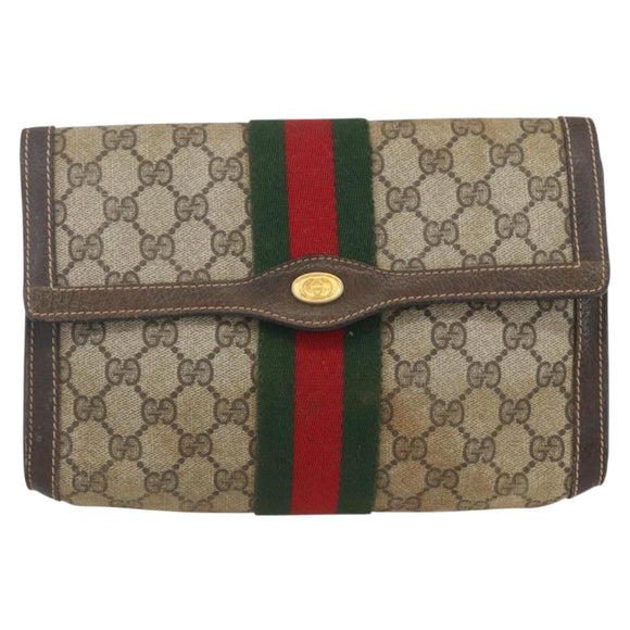 GUCCI GG Supreme Web Sherry Line Clutch Bag PVC Beige 67 014 3087 Auth 160466