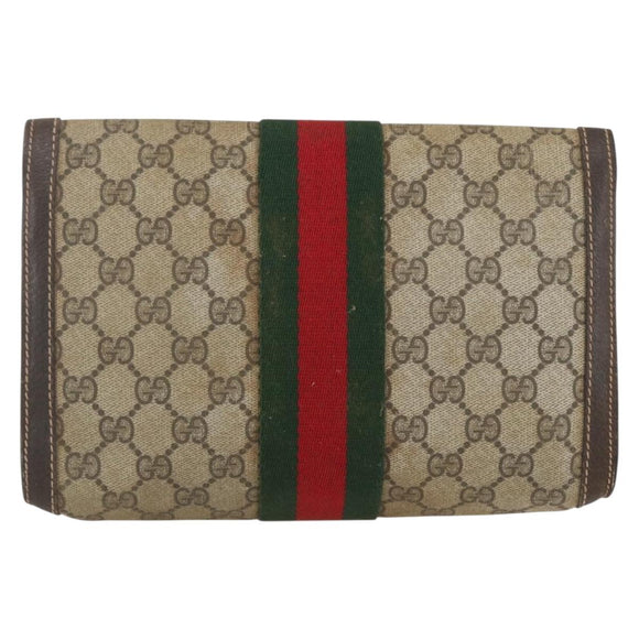 GUCCI GG Supreme Web Sherry Line Clutch Bag PVC Beige 67 014 3087 Auth 160466
