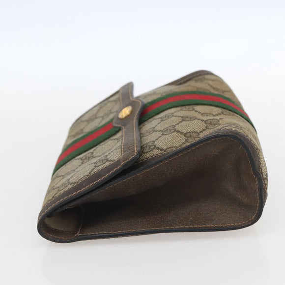 GUCCI GG Supreme Web Sherry Line Clutch Bag PVC Beige 67 014 3087 Auth 160466