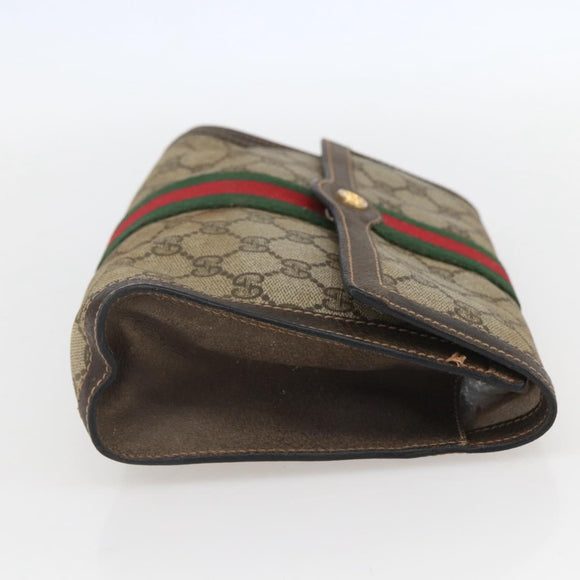 GUCCI GG Supreme Web Sherry Line Clutch Bag PVC Beige 67 014 3087 Auth 160466
