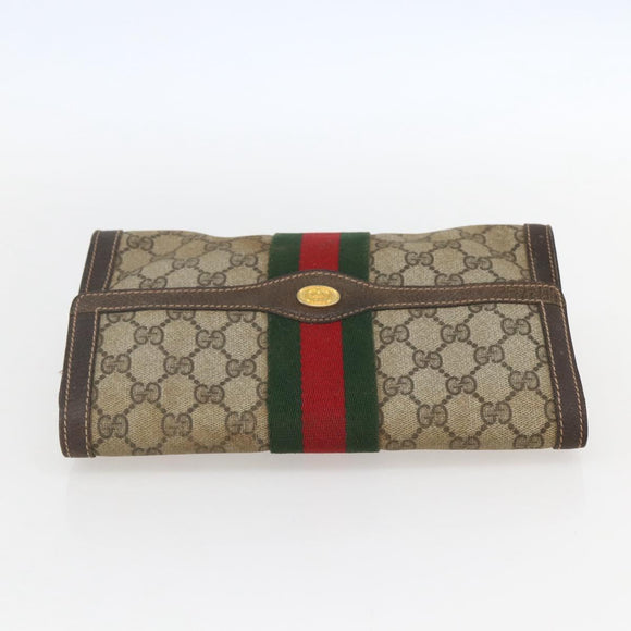 GUCCI GG Supreme Web Sherry Line Clutch Bag PVC Beige 67 014 3087 Auth 160466