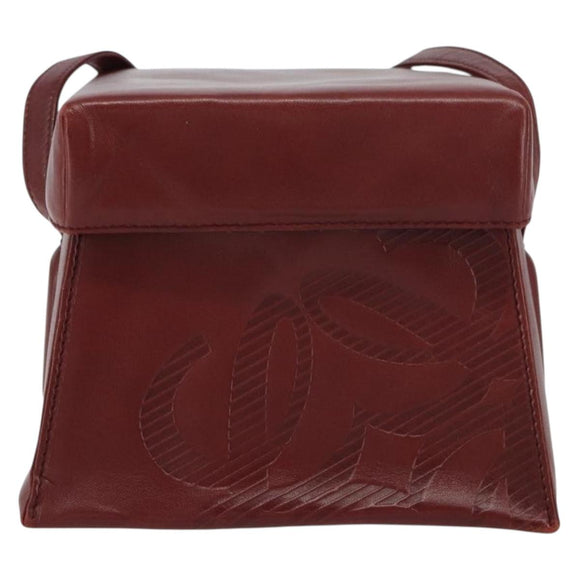 LOEWE Anagram Shoulder Bag Leather Red Gold Auth 160470