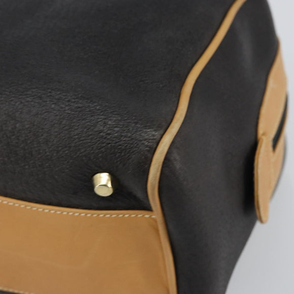 GUCCI Boston Bag Leather Black Gold Auth 160471