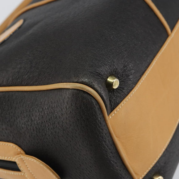 GUCCI Boston Bag Leather Black Gold Auth 160471