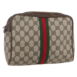 GUCCI GG Supreme Web Sherry Line Clutch Bag PVC Beige 27 004 998 Auth 160473