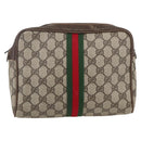 GUCCI GG Supreme Web Sherry Line Clutch Bag PVC Beige 27 004 998 Auth 160473-2