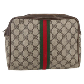 GUCCI GG Supreme Web Sherry Line Clutch Bag PVC Beige 27 004 998 Auth 160473 - 0