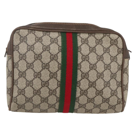 GUCCI GG Supreme Web Sherry Line Clutch Bag PVC Beige 27 004 998 Auth 160473