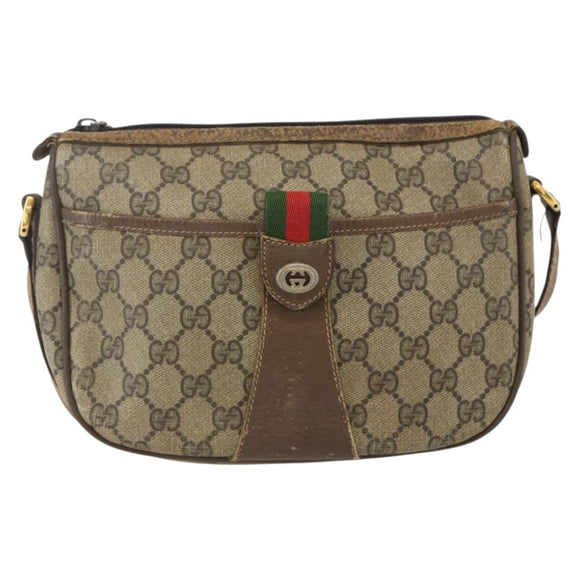 GUCCI GG Supreme Web Sherry Line Bag PVC Beige Gold 89 02 032 Auth 160476
