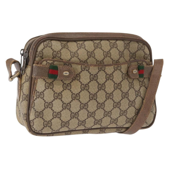 GUCCI GG Supreme Web Sherry Line Bag PVC Beige Gold 904 02 049 Auth 160477