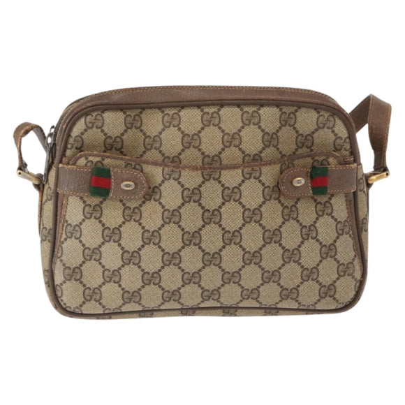 GUCCI GG Supreme Web Sherry Line Bag PVC Beige Gold 904 02 049 Auth 160477