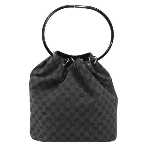 GUCCI GG Canvas Shoulder Bag Black Silver Auth 160483