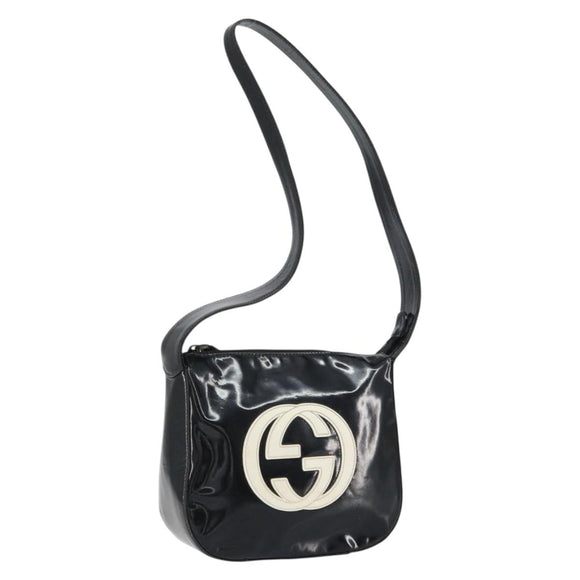 GUCCI Schoudertas Emaille Zwart Auth 160485