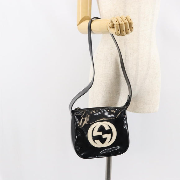 GUCCI Schoudertas Emaille Zwart Auth 160485
