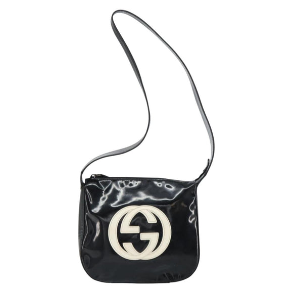 GUCCI Schoudertas Emaille Zwart Auth 160485
