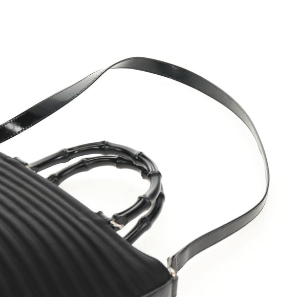 GUCCI Bamboo Hand Bag Nylon 2way Black Silver 000 1705 0588 Auth 160486