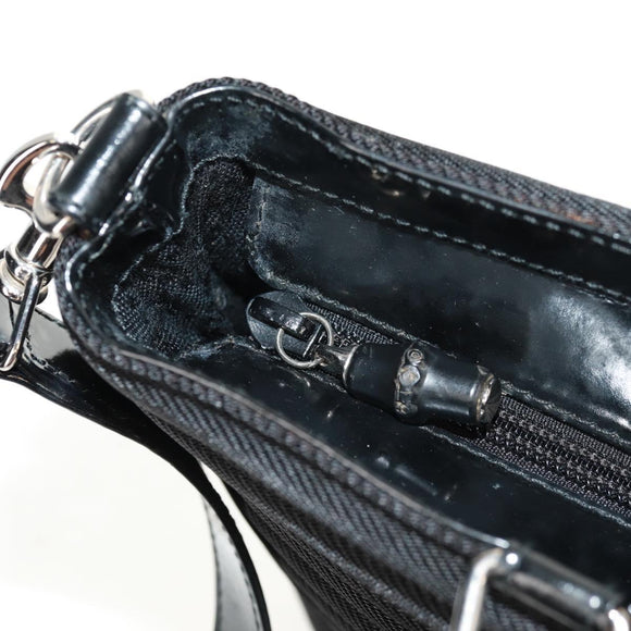 GUCCI Bamboo Hand Bag Nylon 2way Black Silver 000 1705 0588 Auth 160486