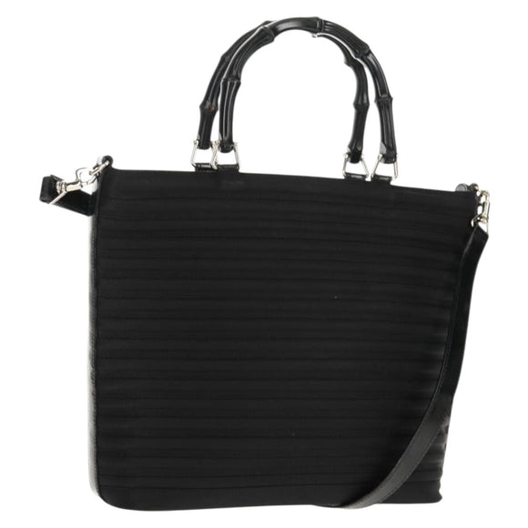 GUCCI Bamboo Hand Bag Nylon 2way Black Silver 000 1705 0588 Auth 160486