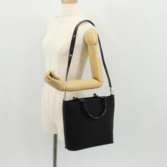 GUCCI Bamboo Hand Bag Nylon 2way Black Silver 000 1705 0588 Auth 160486
