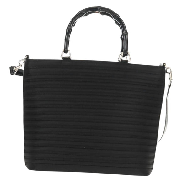 GUCCI Bamboo Hand Bag Nylon 2way Black Silver 000 1705 0588 Auth 160486