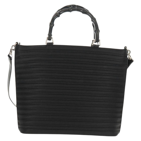 GUCCI Bamboo Hand Bag Nylon 2way Black Silver 000 1705 0588 Auth 160486