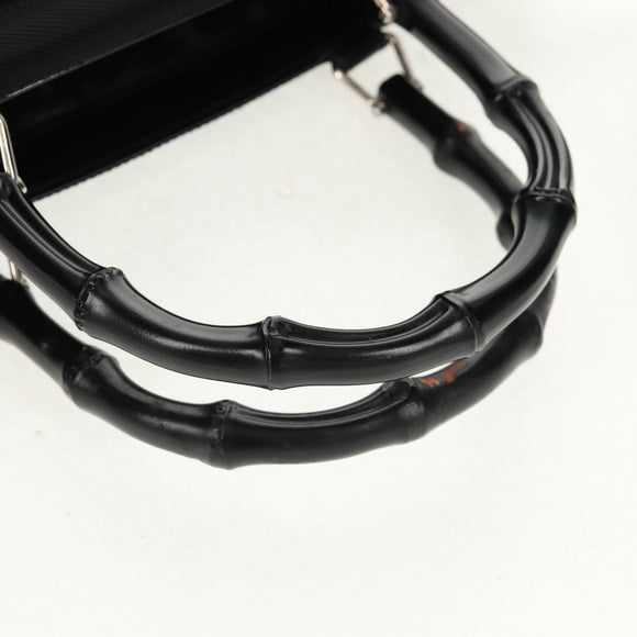 GUCCI Bamboo Hand Bag Nylon 2way Black Silver 000 1705 0588 Auth 160486