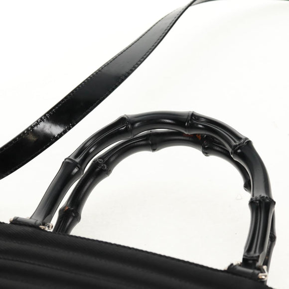 GUCCI Bamboo Hand Bag Nylon 2way Black Silver 000 1705 0588 Auth 160486