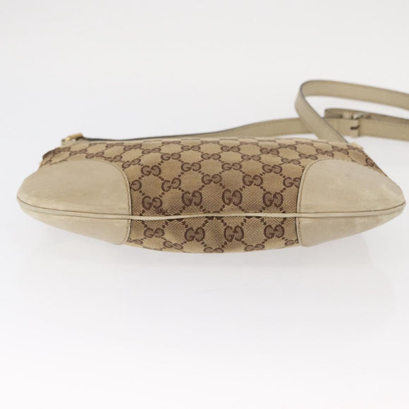 GUCCI GG Canvas Web Sherry Line Shoulder Bag Beige Gold 257065 Auth 160488