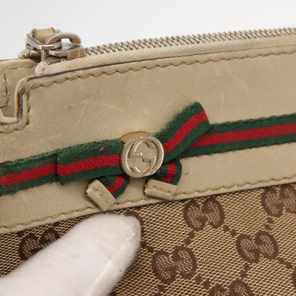 GUCCI GG Canvas Web Sherry Line Shoulder Bag Beige Gold 257065 Auth 160488