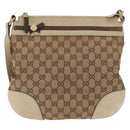 GUCCI GG Canvas Web Sherry Line Shoulder Bag Beige Gold 257065 Auth 160488-13