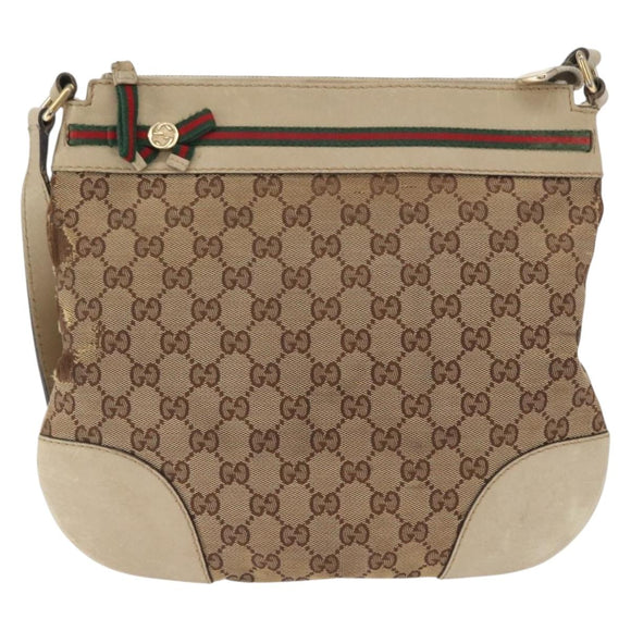 GUCCI GG Canvas Web Sherry Line Shoulder Bag Beige Gold 257065 Auth 160488
