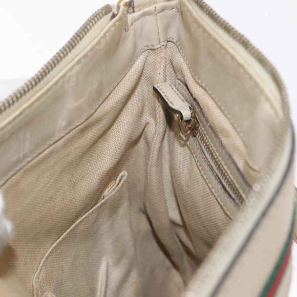 GUCCI GG Canvas Web Sherry Line Shoulder Bag Beige Gold 257065 Auth 160488